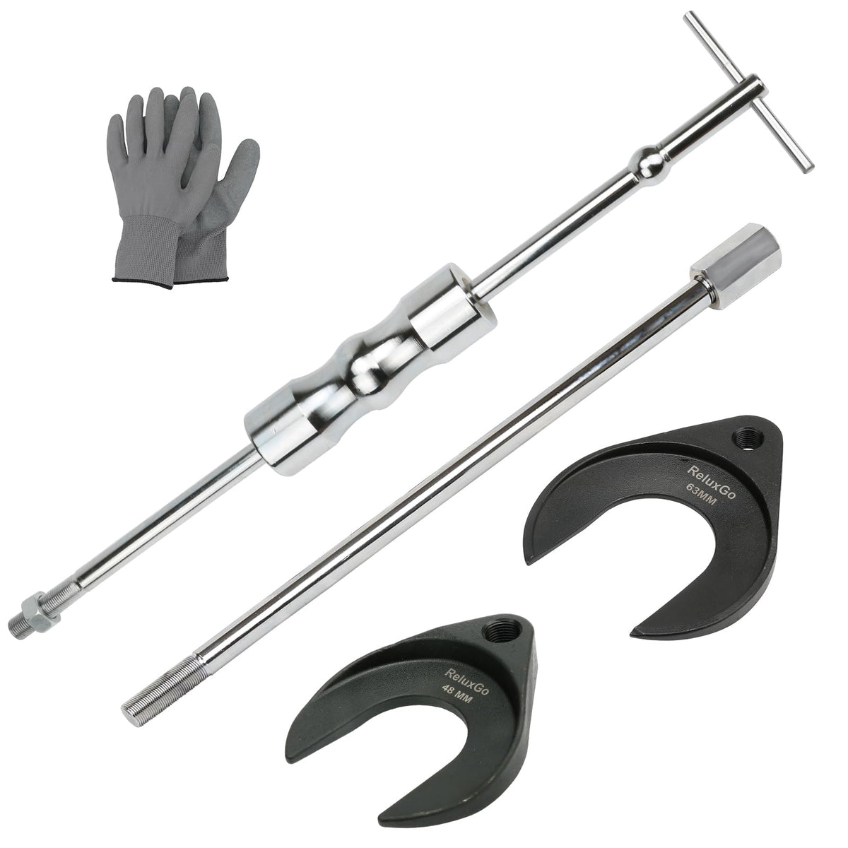 ReluxGo front view of slide hammer kit showing durable steel construction and organized layout for quick access