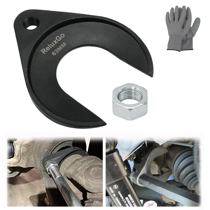 ReluxGo front view showing tool, durable construction for safe axle removal