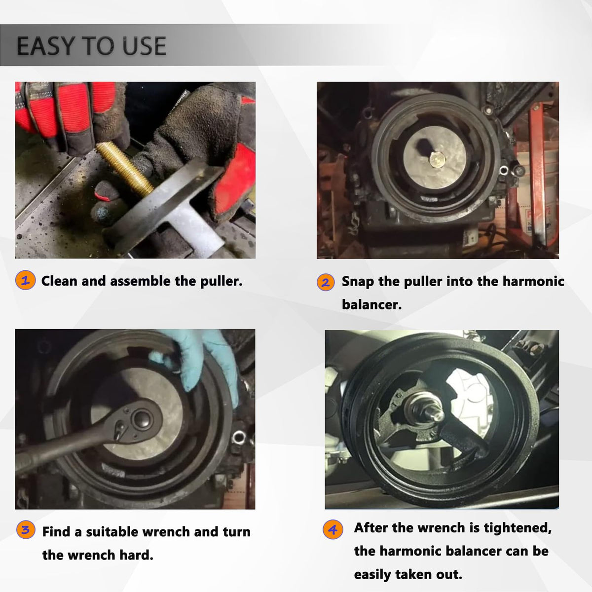 ReluxGo puller in use on crank pulley showing safe, even extraction