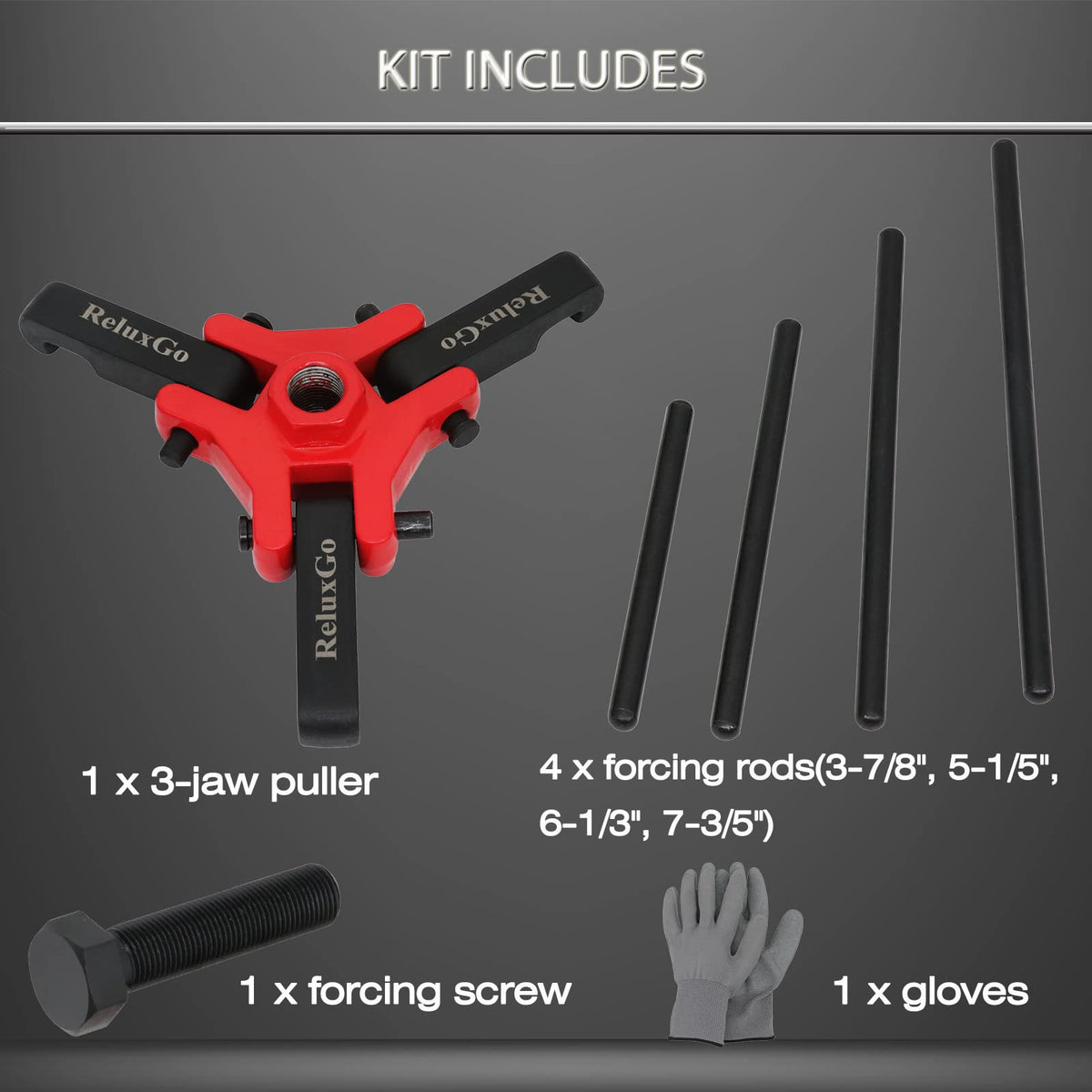 ReluxGo forcing rods laid out to show four lengths for versatile reach