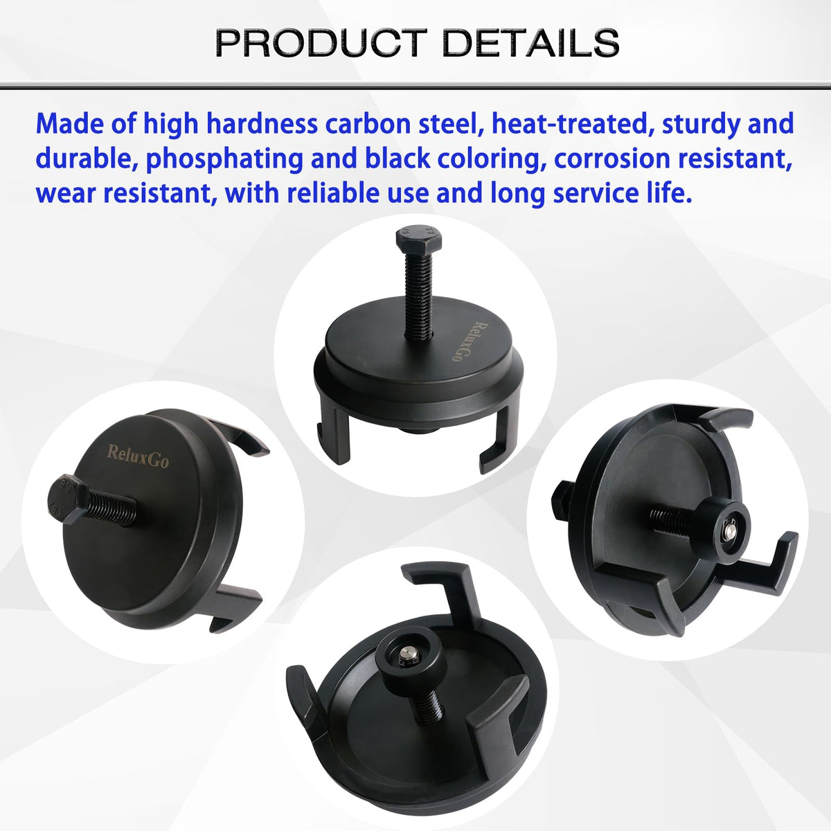 ReluxGo heat-treated steel texture highlighting durable, wear-resistant construction