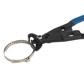 ReluxGo tool in use crimping an ear-type CV boot clamp securely
