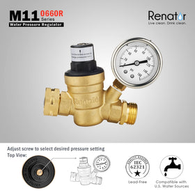 Renator connected at RV kitchen inlet demonstrating safe pressure and steady water flow