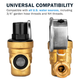 Renator size comparison next to hose showing compact travel-ready regulator dimensions