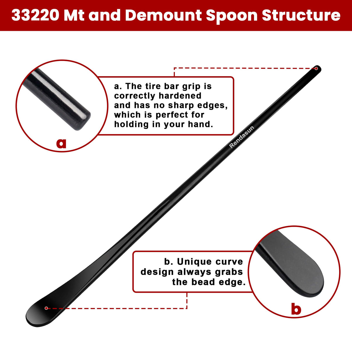Rendasun 33220 30 inch spoon displayed for precise demount and bead finishing
