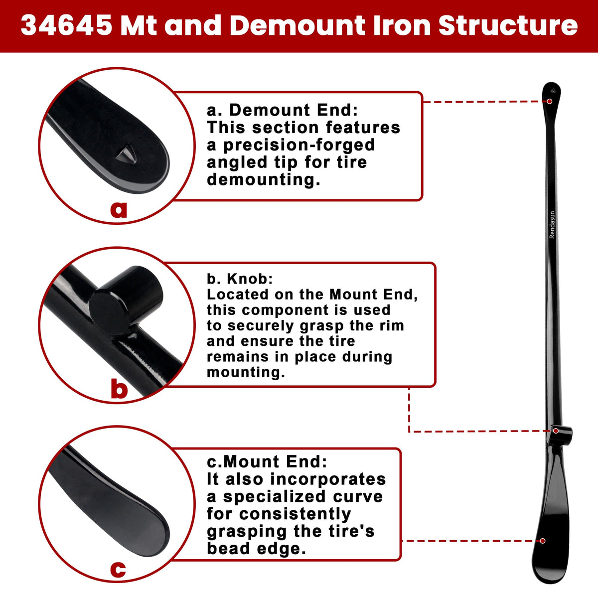 Rendasun 34645 full length 37 inch iron illustrating extra reach and leverage