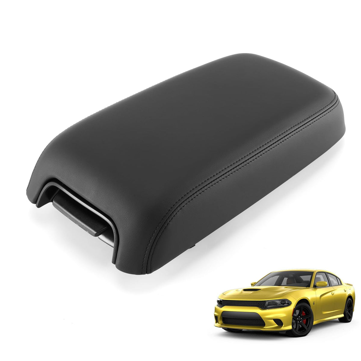 Rendrox armrest lid front view shows clean OEM-style fit and finish