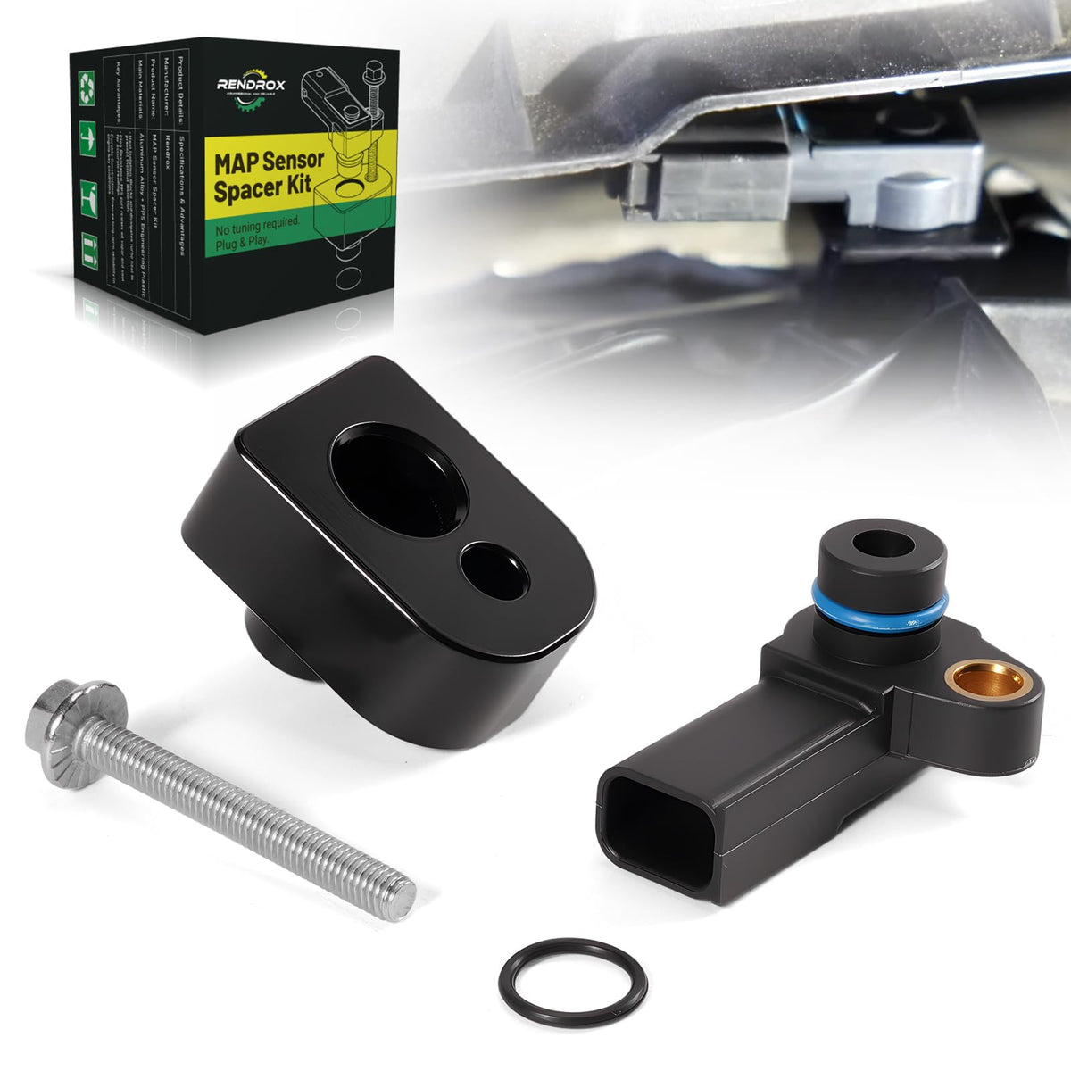 Rendrox front-packaging showing complete MAP sensor kit and compatibility
