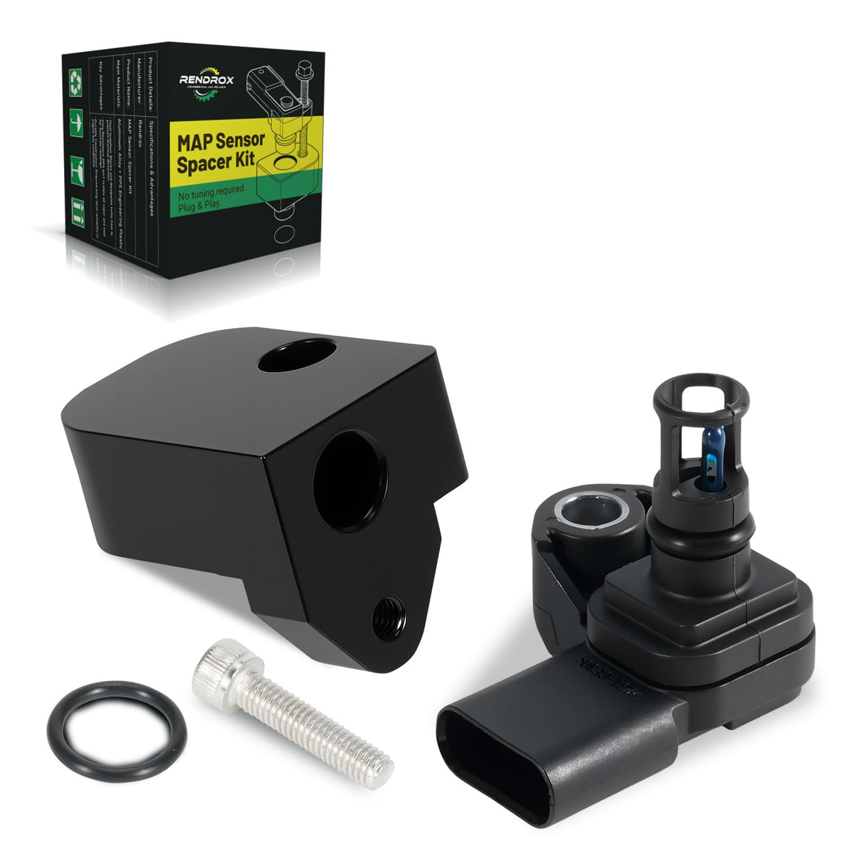 Rendrox front view of sensor and spacer kit showing components and fit benefit