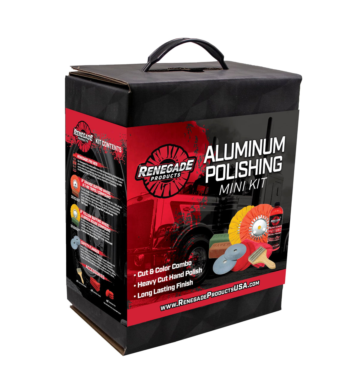 Renegade Products front packaging showing full aluminum polishing kit for convenience