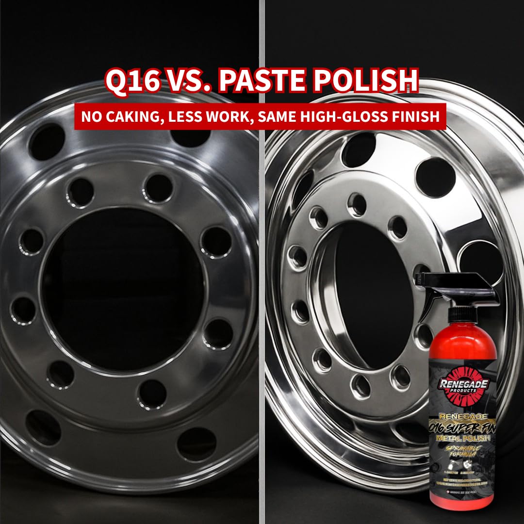 Renegade Products Q16 before and after on wheel showing restored shine benefit