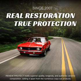 RENEW PROTECT being applied to tire showing restored rich black and protection