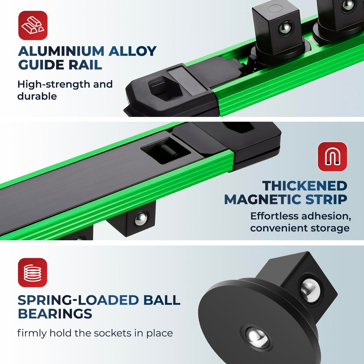 Reniteco set installed in a tool drawer keeping sockets organized and easy to reach