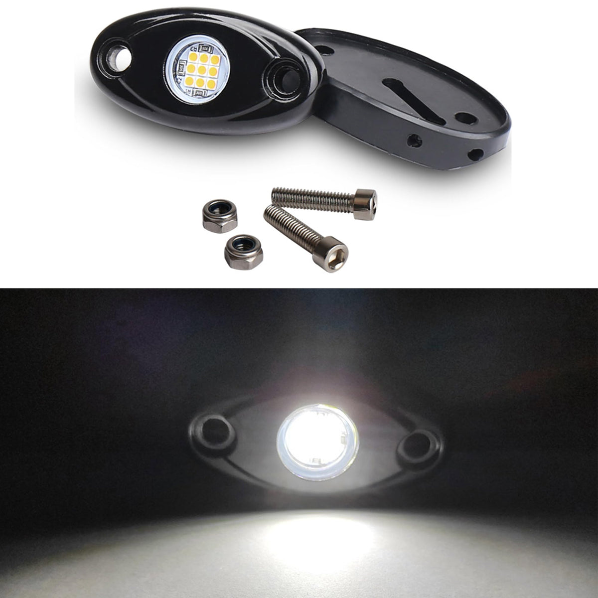 RENMAII-LIGHT wire exit and labeled red/black leads, simplifies electrical hookup