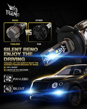 RENO H4 beam on a dark road highlighting improved visibility and contrast