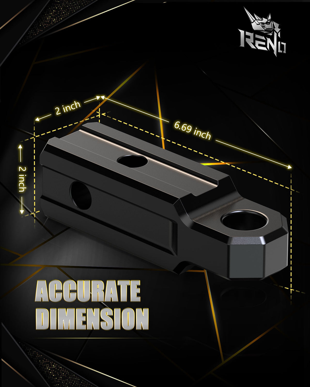 RENO side profile showing dual pin holes for vertical or horizontal mounting benefit