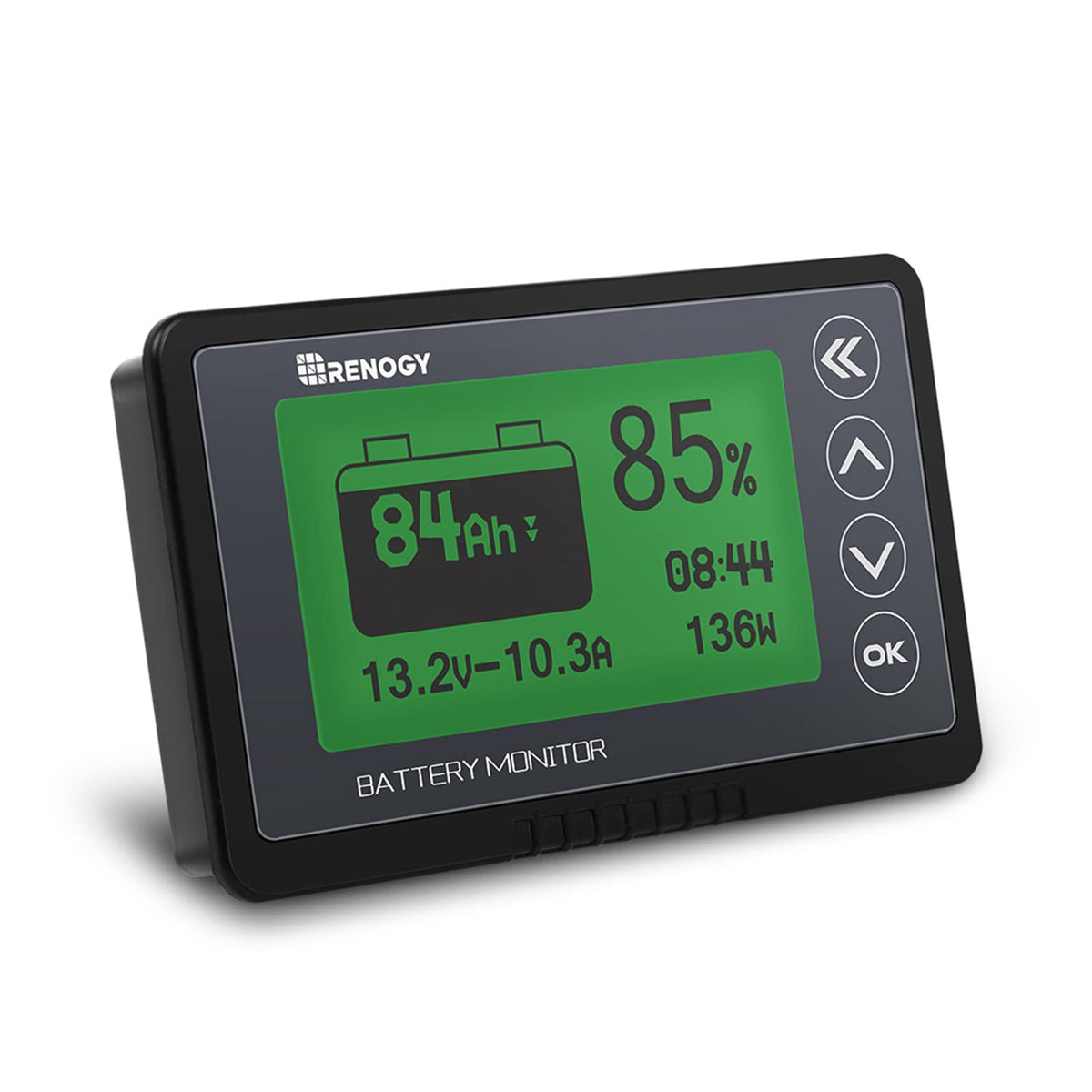 Renogy front display showing voltage and amps for fast system checks