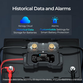Renogy temperature probe close-up attached to battery case providing accurate thermal data benefit
