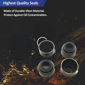 REPLACEMENTKITS.COM valve stem seal beside a coin for scale, shows compact size and correct part fitment