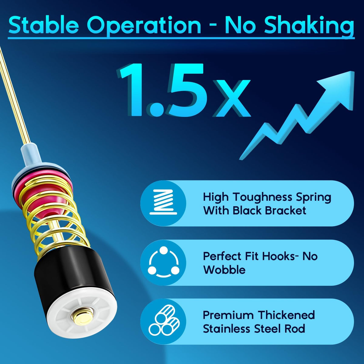 Replizo detailed spring and rubber tubing view showing vibration damping benefit