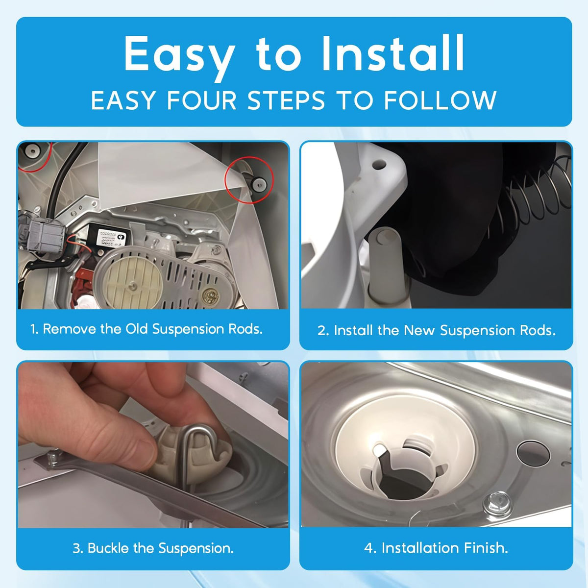 Replizo suspension rods in washer showing smoother, quieter spin