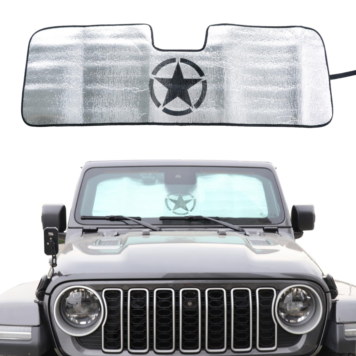 RERPRO sun shade installed front view showing full windshield coverage and heat reduction