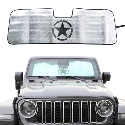 RERPRO sun shade installed front view showing full windshield coverage and heat reduction