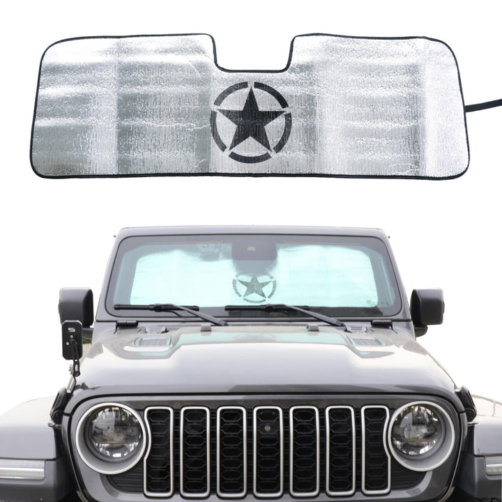 RERPRO sun shade installed front view showing full windshield coverage and heat reduction