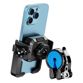 RESPECTED BRO front view showing blue mount and secure phone grip benefits stability