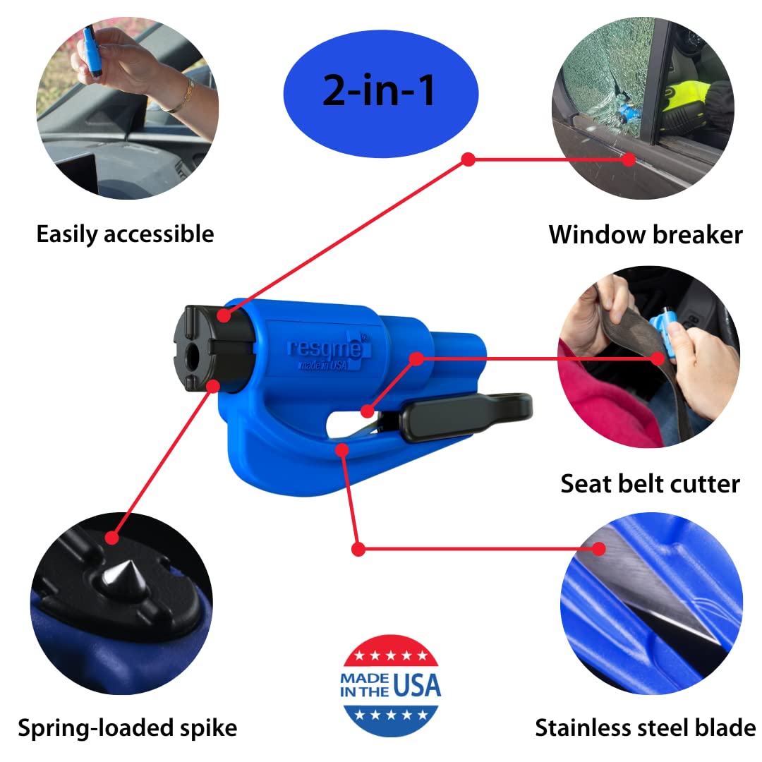 RESQME close-up blade detail highlighting stainless-steel cutter for rapid seatbelt release