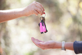 resqme clipped to sun visor shows quick reach benefit while driving