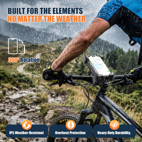 RESSONIC lifestyle shot of cyclist using phone for navigation showing reliable power and stability