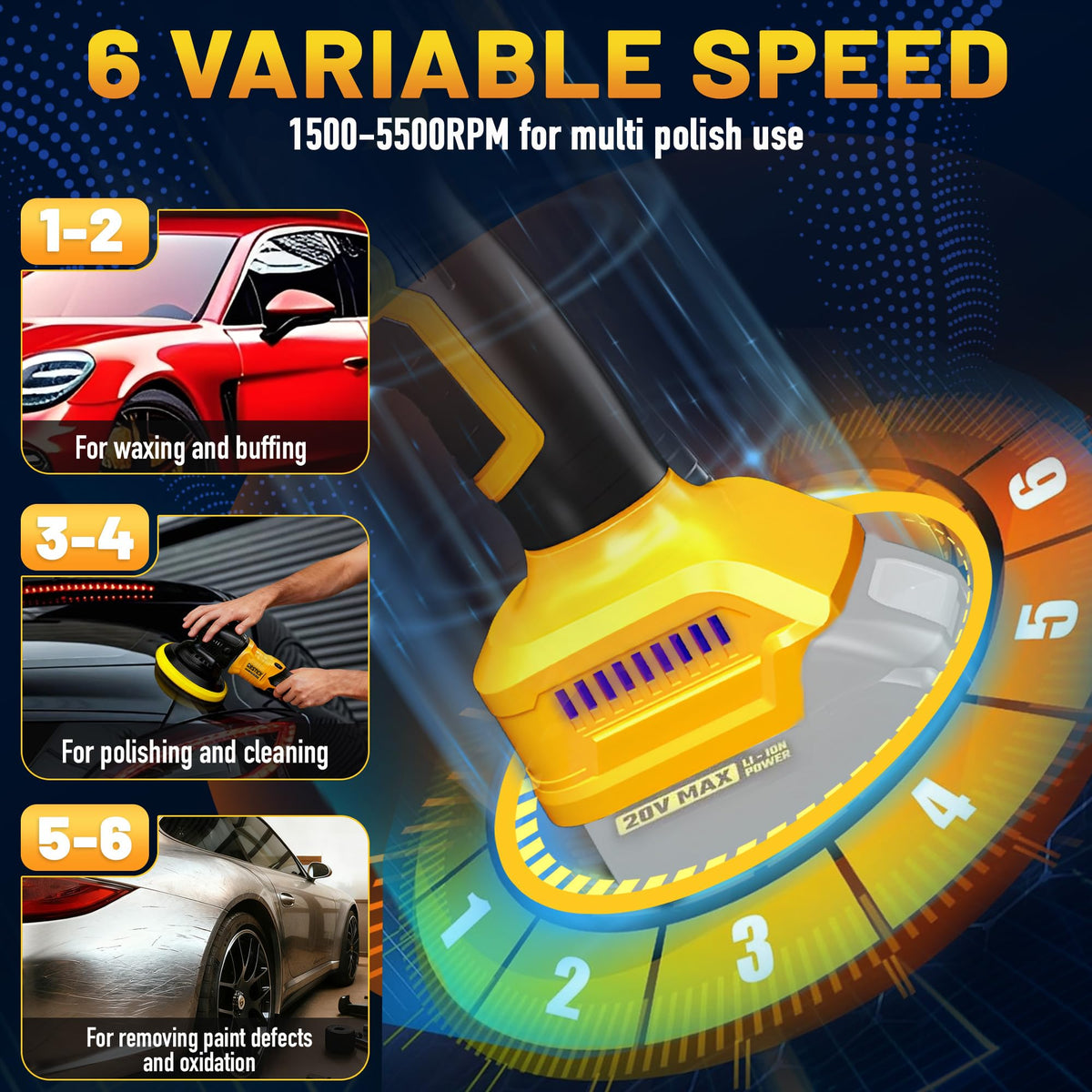 Restick polisher speed dial detail showing six-speed control for precision