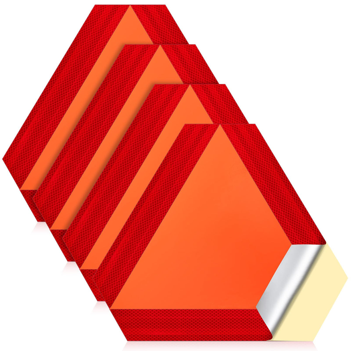 Resurhang front view of four triangle stickers showing clear markings and easy storage benefit