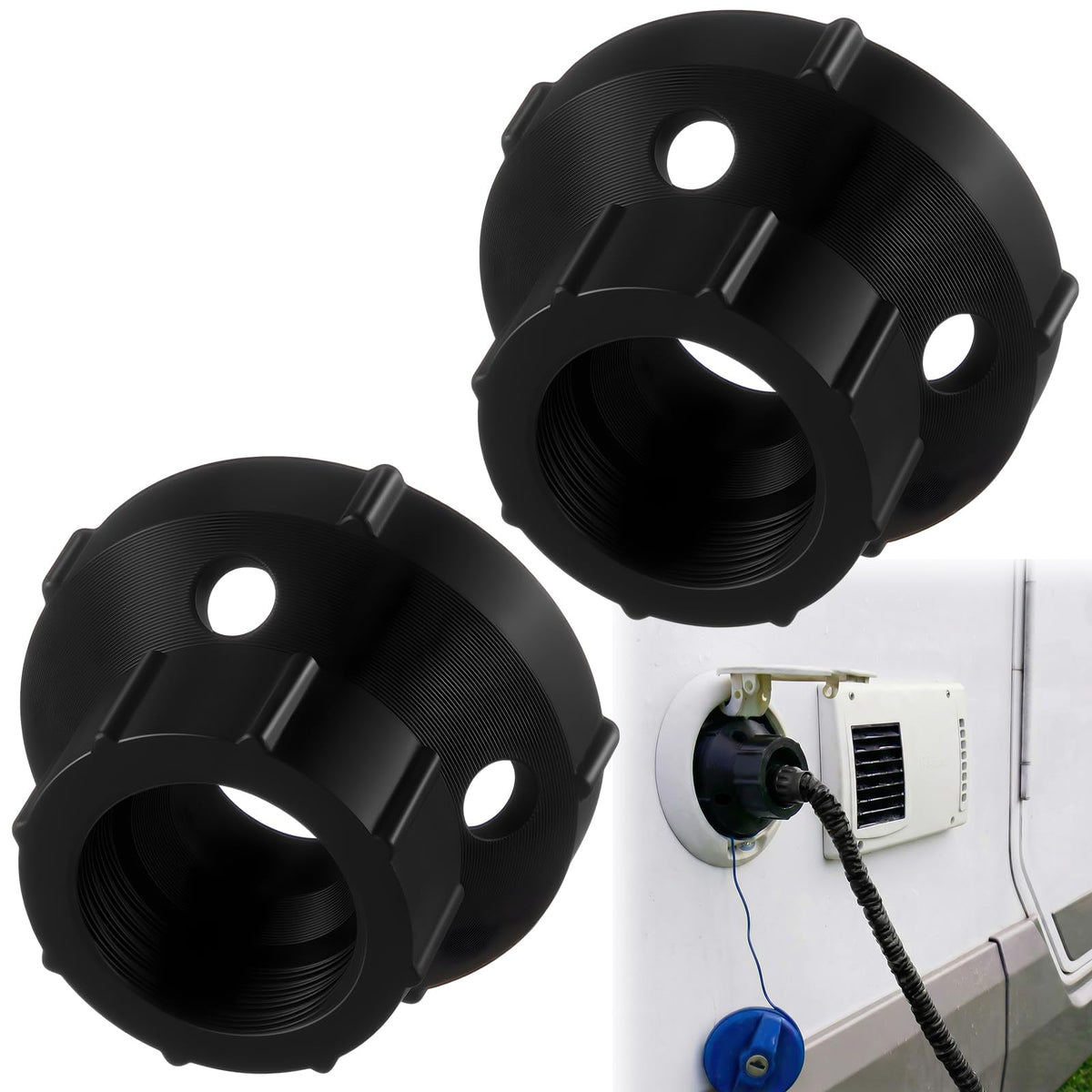 Retisee front view of two adapters showing compact design and fast hookup benefit