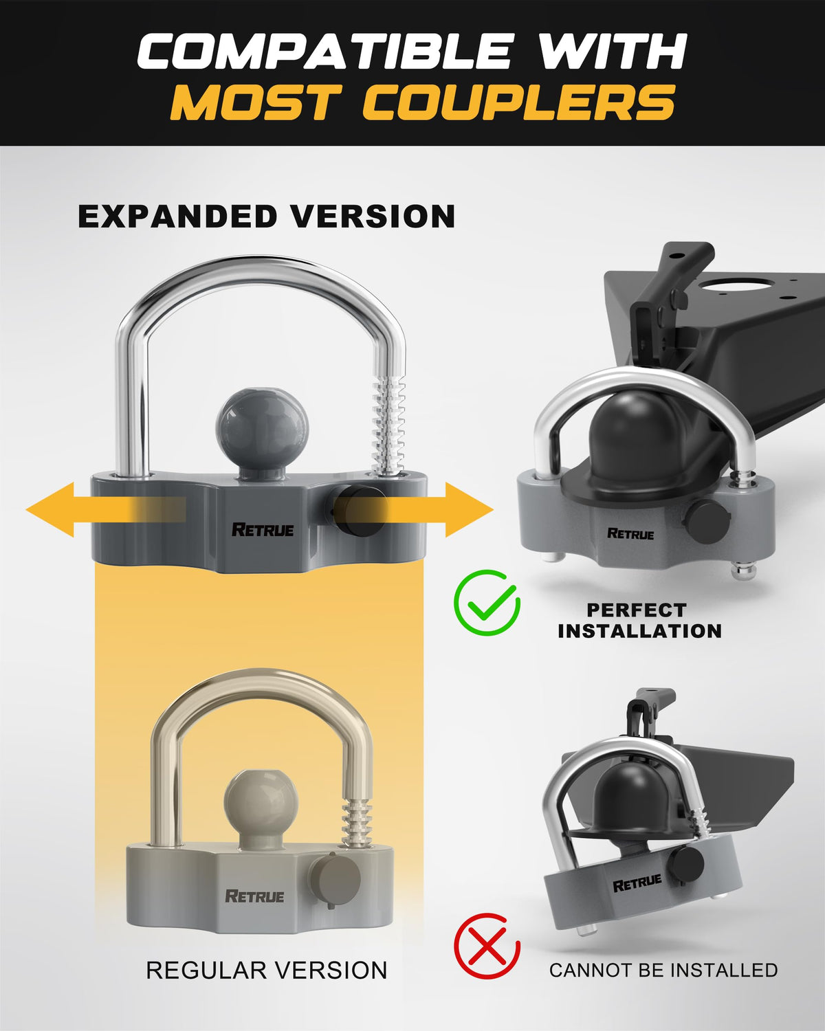 RETRUE close-up of widened U-shaped shackle highlighting strong anti-cut benefit