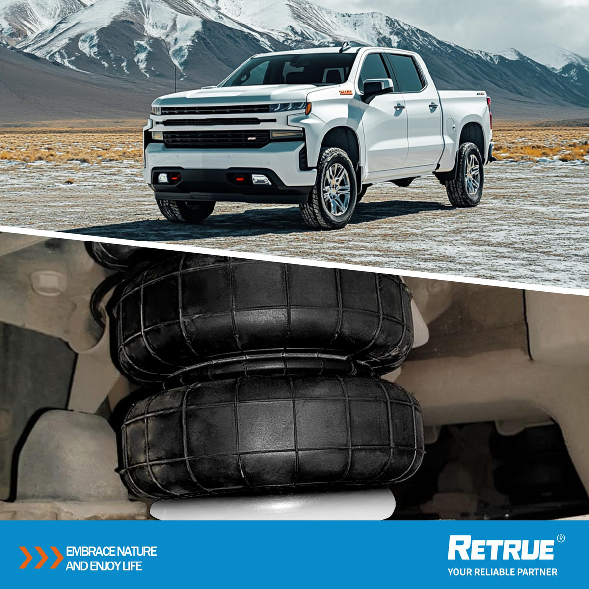 RETRUE installed on truck hauling a trailer showing maintained stance and safety