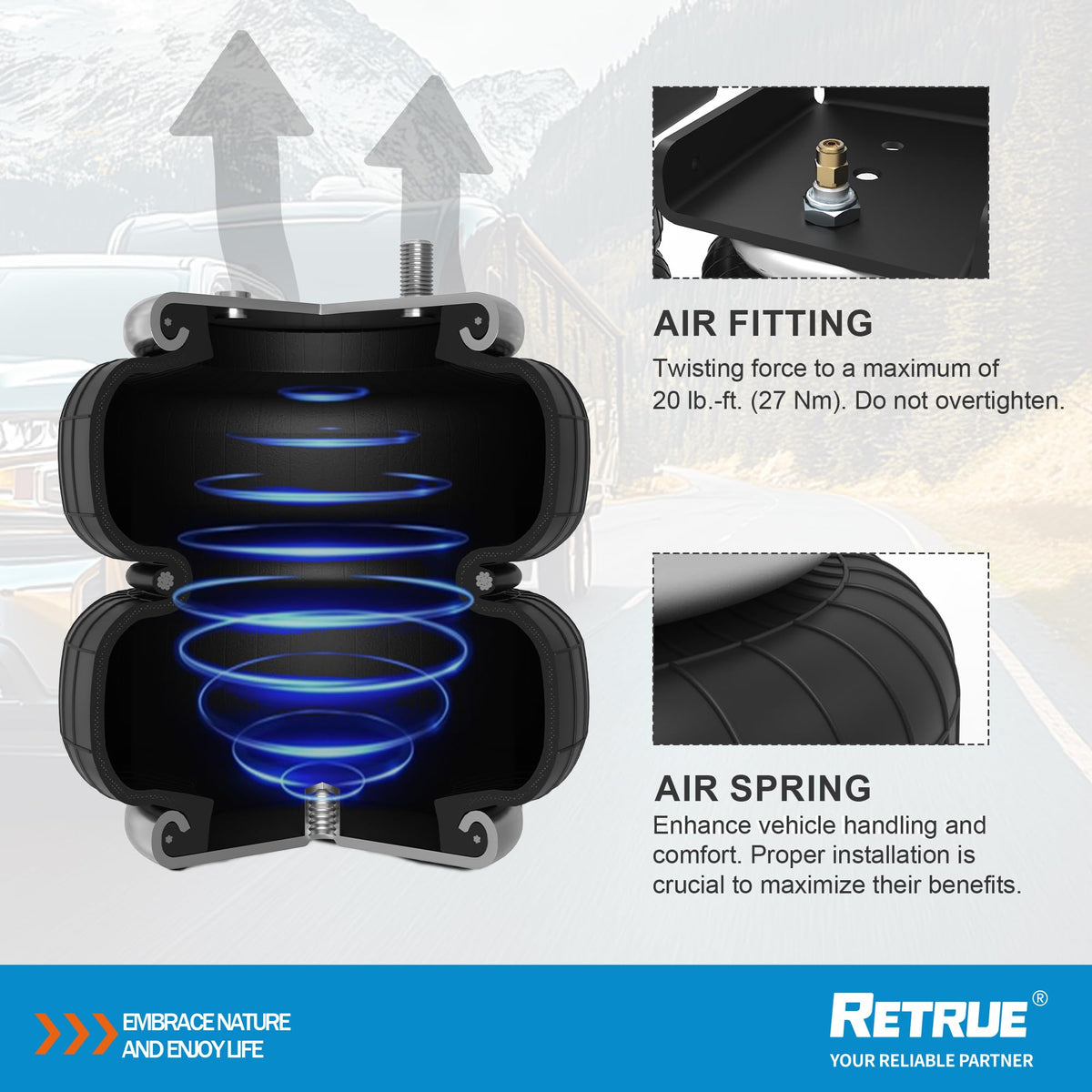 RETRUE mounted on Silverado rear axle illustrating improved load-leveling stability