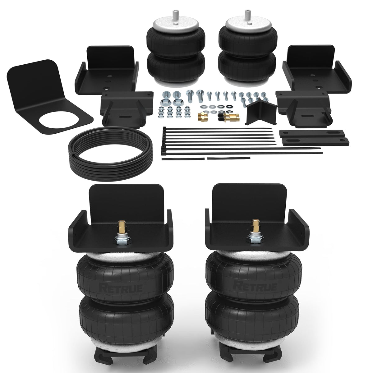 RETRUE rear air bag kit front packaging showing kit components and compatibility benefits