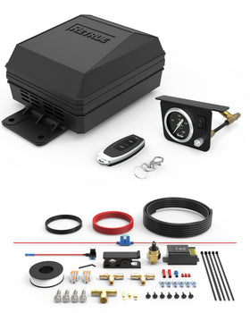 RETRUE front-mounted compressor kit showing full components and quick installation benefit