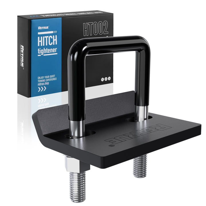 RETRUE front view of hitch tightener showing durable finish and compact design benefit