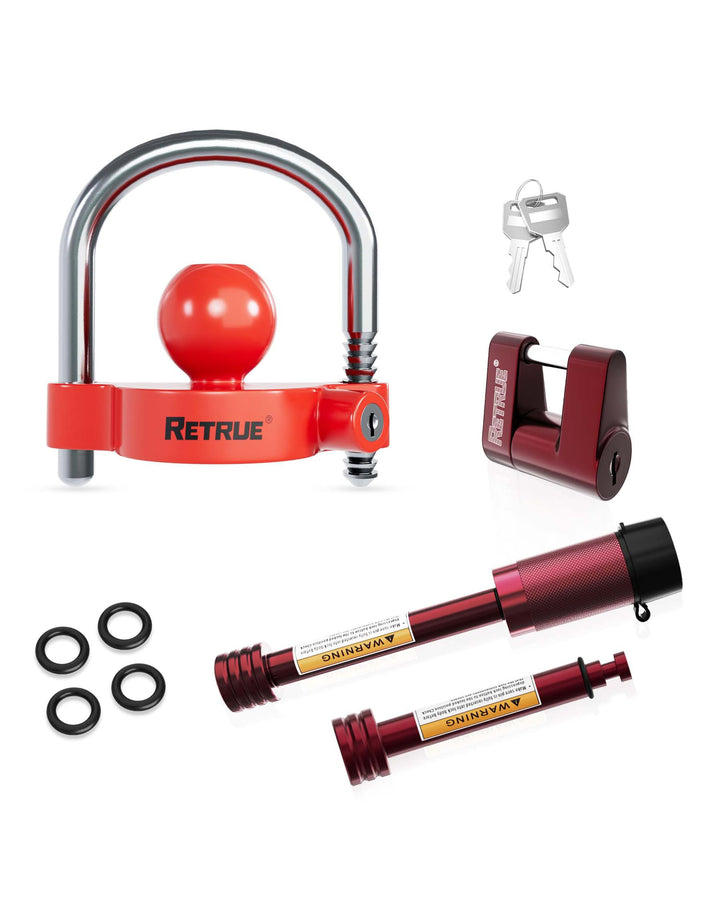 RETRUE red lock set front view showing included pieces and benefit of visible deterrence