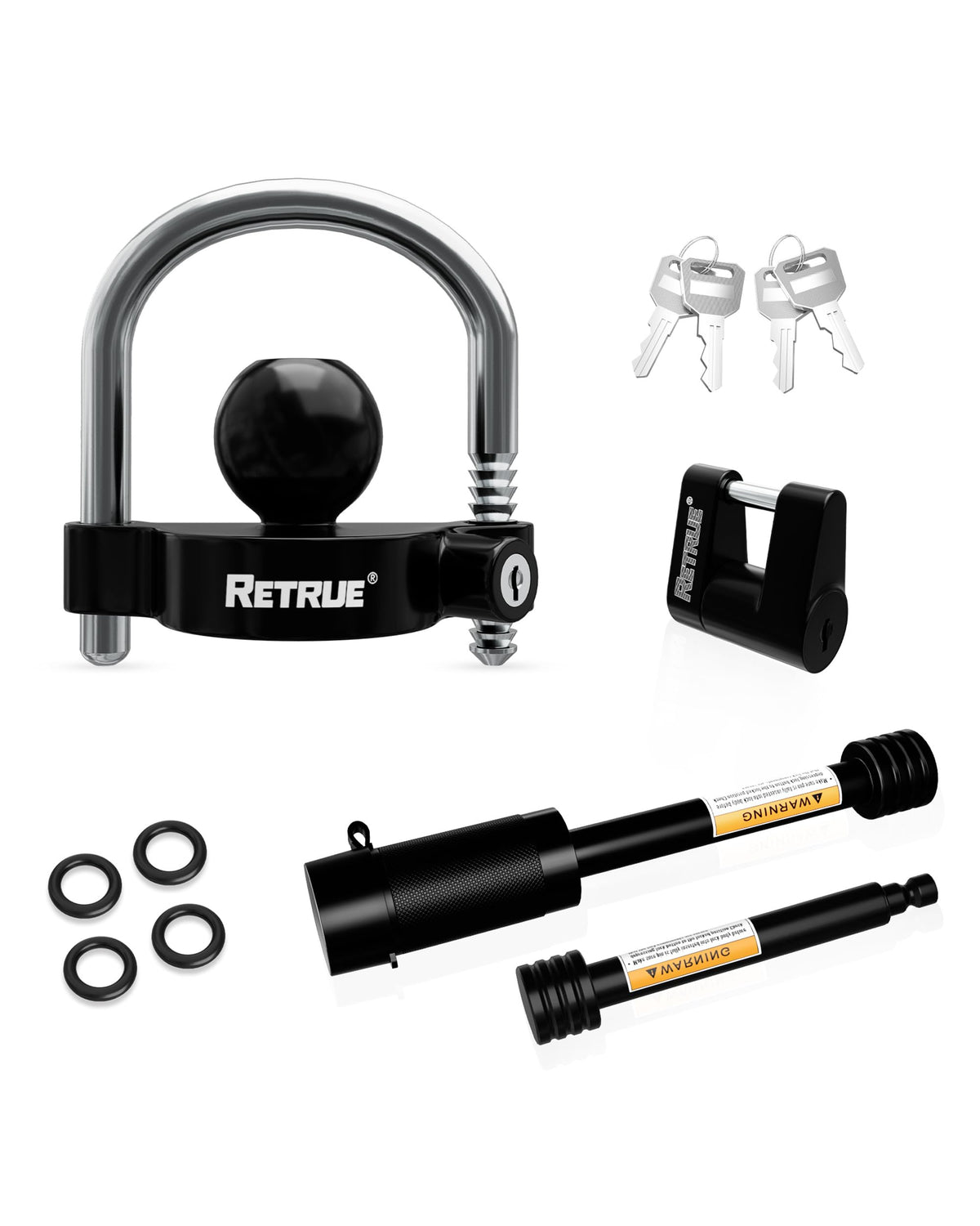 RETRUE front view of full hitch lock set showing compact kit and convenience