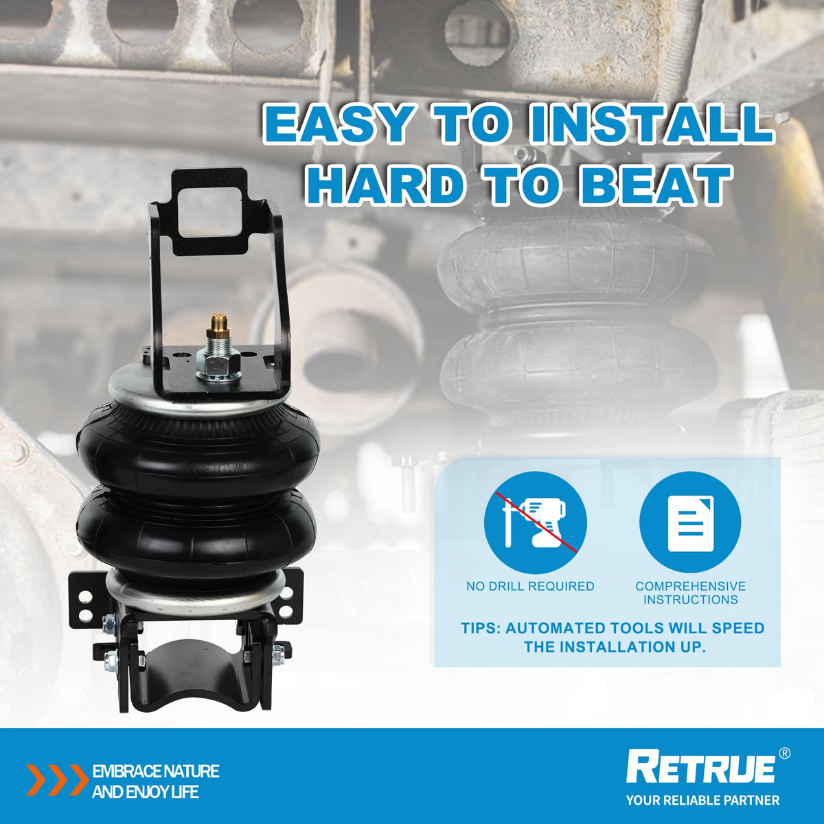 RETRUE hardware and labeled parts laid out for straightforward installation
