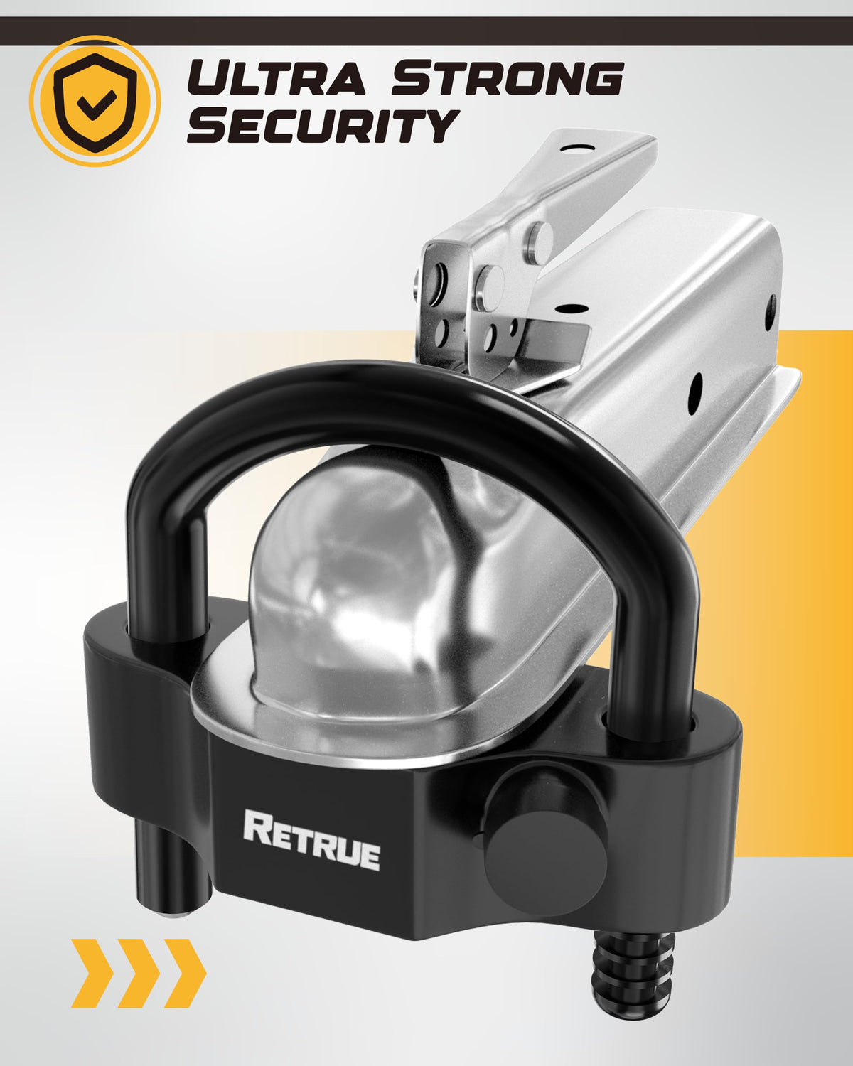 RETRUE installed on trailer coupler showing easy secure fit