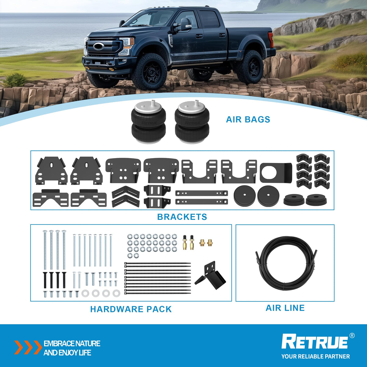 RETRUE lifestyle shot of truck towing with improved control and comfort