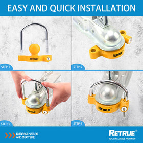 RETRUE installed on a trailer coupler showing secure hitch protection