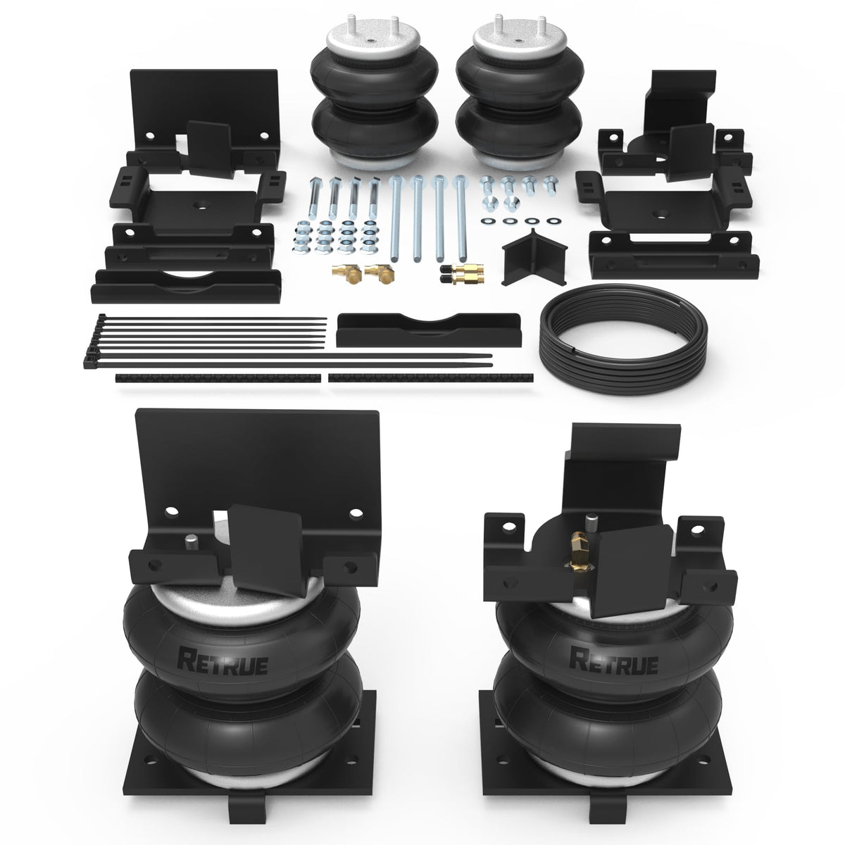 RETRUE front view of rear air bag kit showing fit and durability for RAM 2500