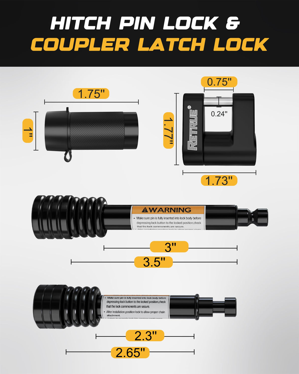 RETRUE 1/2 inch receiver pin detail illustrating secure fit for accessories