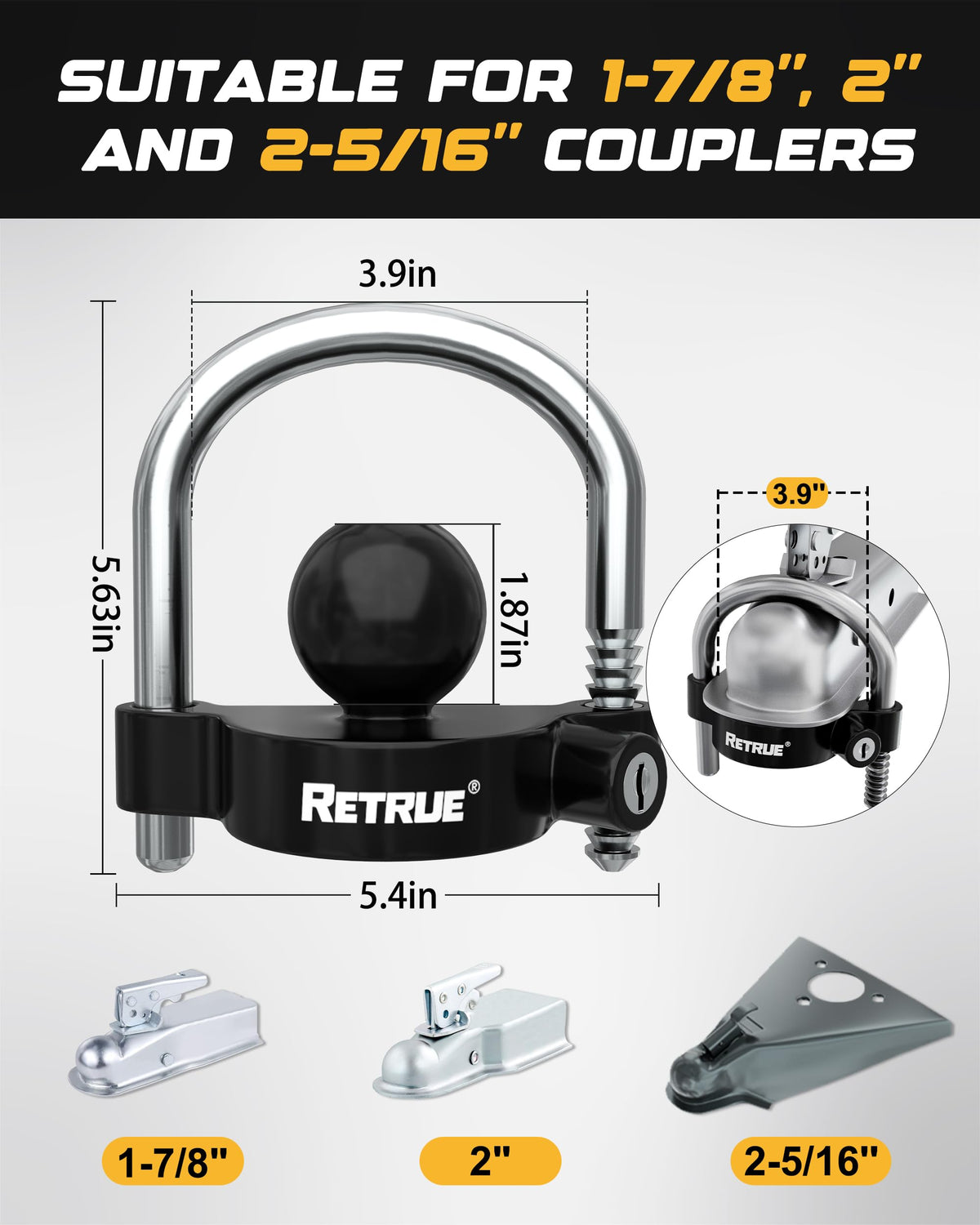 RETRUE 5/8 inch receiver pin detail showing heavy-duty pin and cut resistance
